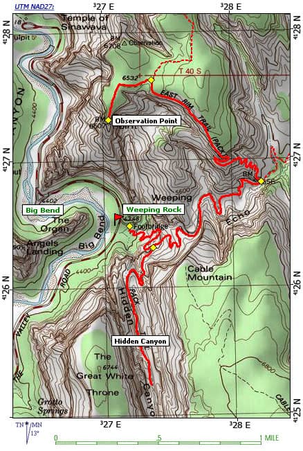 Trail map to Observation point