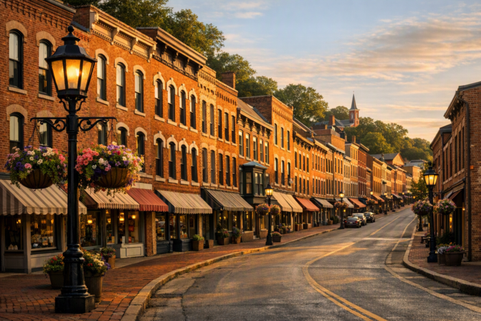 Main Street Galena Illinois tijdens een roadtrip door Amerika